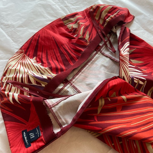 VTG 2000 Gap sz 4 strapless dress red orange white botanical print boning shelf - Picture 2 of 10